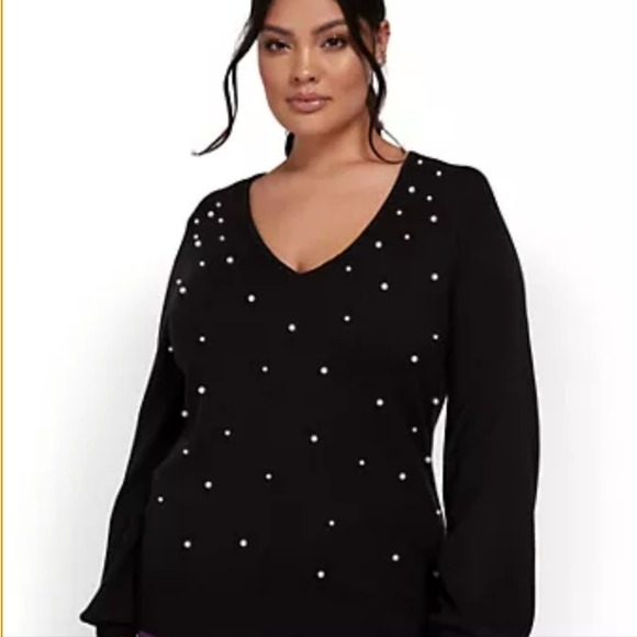 NY&C Pearl-Embellished Pullover Sweater Black Size M - Picture 3 of 3